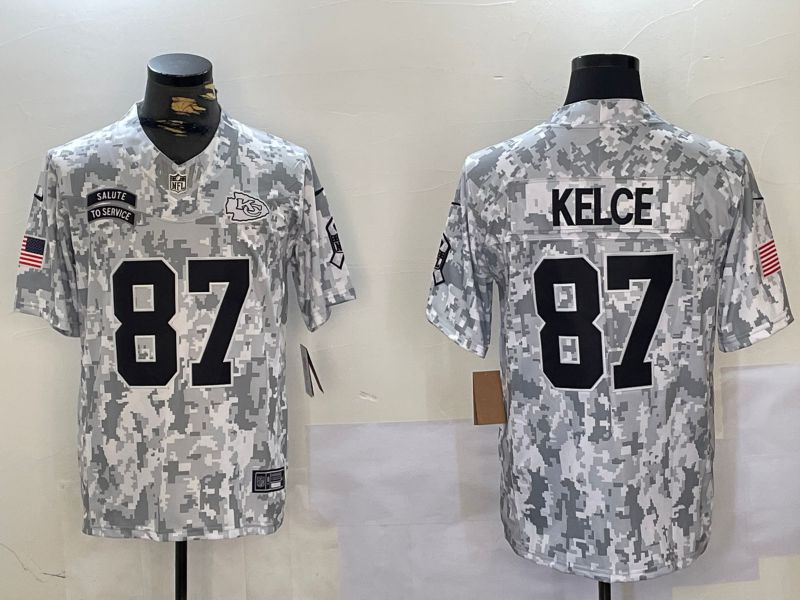 Men Kansas City Chiefs #87 Kelce Nike Arctic Camo 2024 Salute to Service Limited NFL Jersey style 4